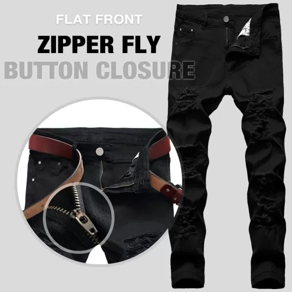 IDEALSANXUN Ripped Jeans Men Pattern Straight Leg Skinny Slim Fit Stretch JeansBlack 499