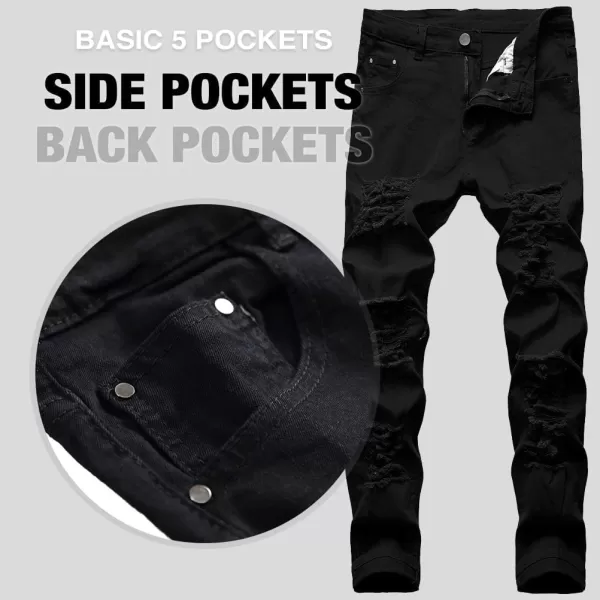 IDEALSANXUN Ripped Jeans Men Pattern Straight Leg Skinny Slim Fit Stretch JeansBlack 499