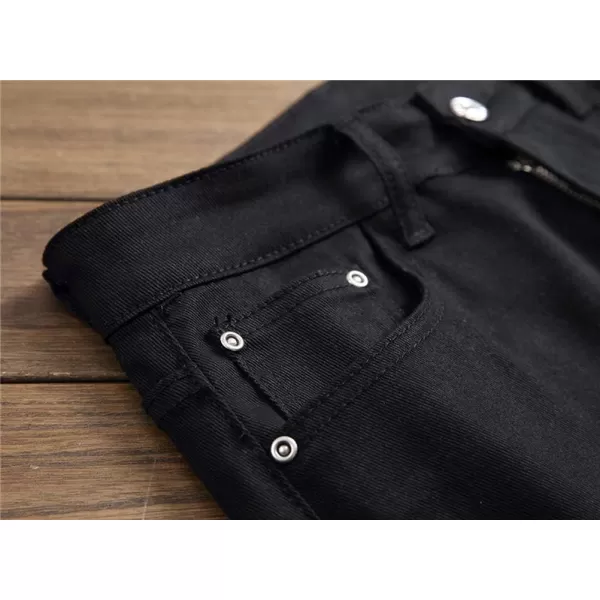 IDEALSANXUN Ripped Jeans Men Pattern Straight Leg Skinny Slim Fit Stretch JeansBlack 5608