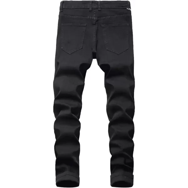 IDEALSANXUN Ripped Jeans Men Pattern Straight Leg Skinny Slim Fit Stretch JeansBlack 8008