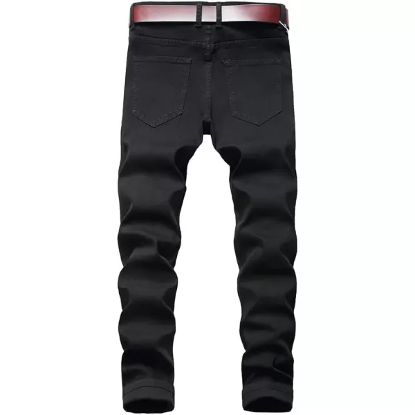 IDEALSANXUN Ripped Jeans Men Pattern Straight Leg Skinny Slim Fit Stretch JeansBlack 8008