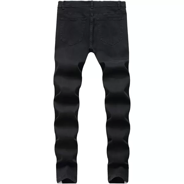 IDEALSANXUN Ripped Jeans Men Pattern Straight Leg Skinny Slim Fit Stretch JeansBlack 880