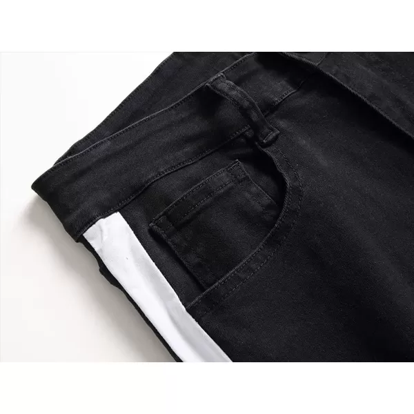 IDEALSANXUN Ripped Jeans Men Pattern Straight Leg Skinny Slim Fit Stretch JeansBlack 880