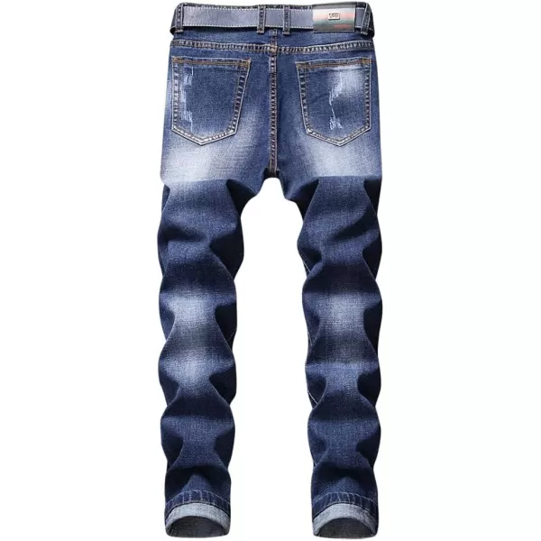 IDEALSANXUN Ripped Jeans Men Pattern Straight Leg Skinny Slim Fit Stretch JeansBlue