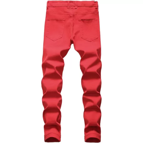 IDEALSANXUN Ripped Jeans Men Pattern Straight Leg Skinny Slim Fit Stretch JeansRed 499