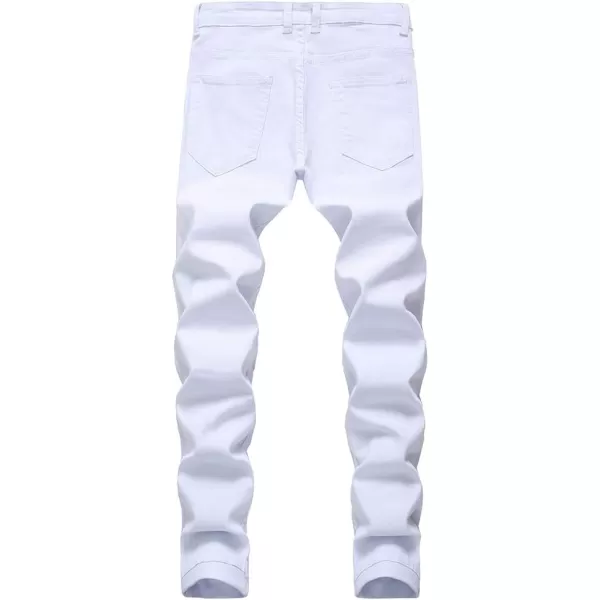 IDEALSANXUN Ripped Jeans Men Pattern Straight Leg Skinny Slim Fit Stretch JeansWhite 499