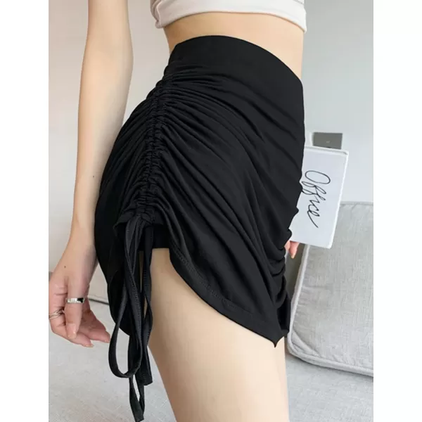 IDEALSANXUN Ruched Mini Skirt for Women High Waisted Bodycon Pencil Sexy Cute Y2k Short SkirtsBlack