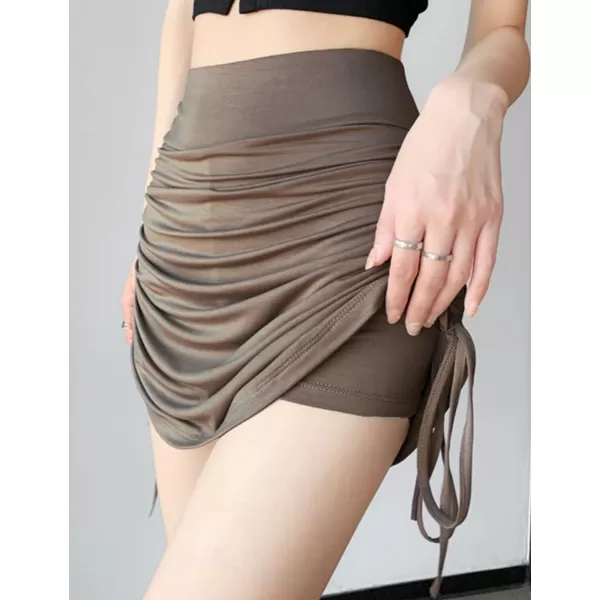 IDEALSANXUN Ruched Mini Skirt for Women High Waisted Bodycon Pencil Sexy Cute Y2k Short SkirtsCoffee