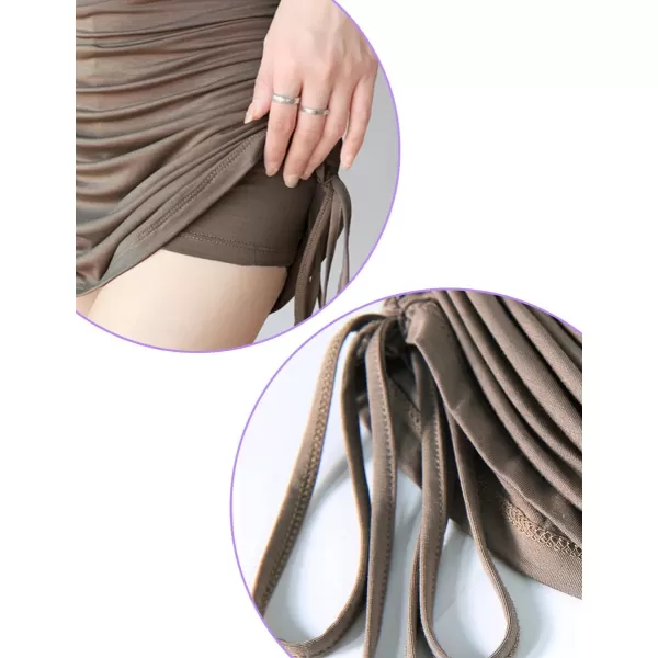 IDEALSANXUN Ruched Mini Skirt for Women High Waisted Bodycon Pencil Sexy Cute Y2k Short SkirtsCoffee