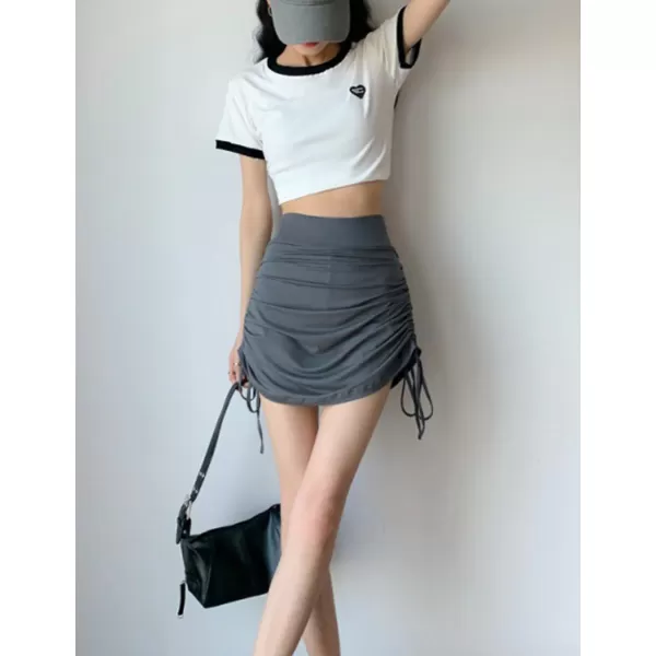 IDEALSANXUN Ruched Mini Skirt for Women High Waisted Bodycon Pencil Sexy Cute Y2k Short SkirtsGrey