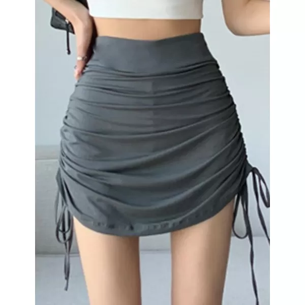 IDEALSANXUN Ruched Mini Skirt for Women High Waisted Bodycon Pencil Sexy Cute Y2k Short SkirtsGrey