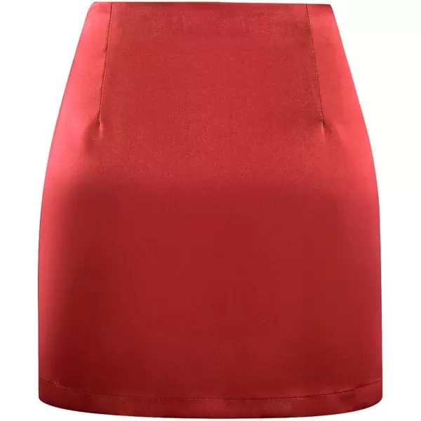 IDEALSANXUN Satin Skirts for Women Trendy High Waisted Cute Ladies Silk Mini SkirtRed