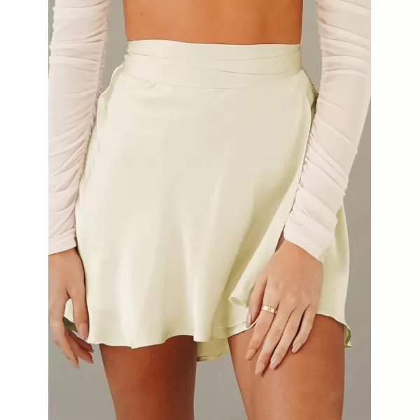 IDEALSANXUN Satin Wrap Mini Skirt for Women High Waisted A Line Flowy Cute Spring Summer Short SkirtBeige