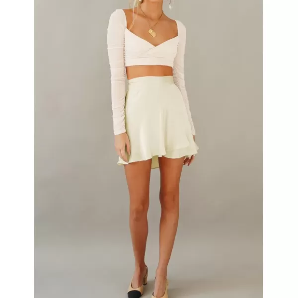 IDEALSANXUN Satin Wrap Mini Skirt for Women High Waisted A Line Flowy Cute Spring Summer Short SkirtBeige