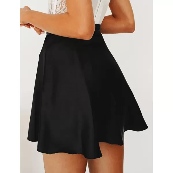 IDEALSANXUN Satin Wrap Mini Skirt for Women High Waisted A Line Flowy Cute Spring Summer Short SkirtBlack