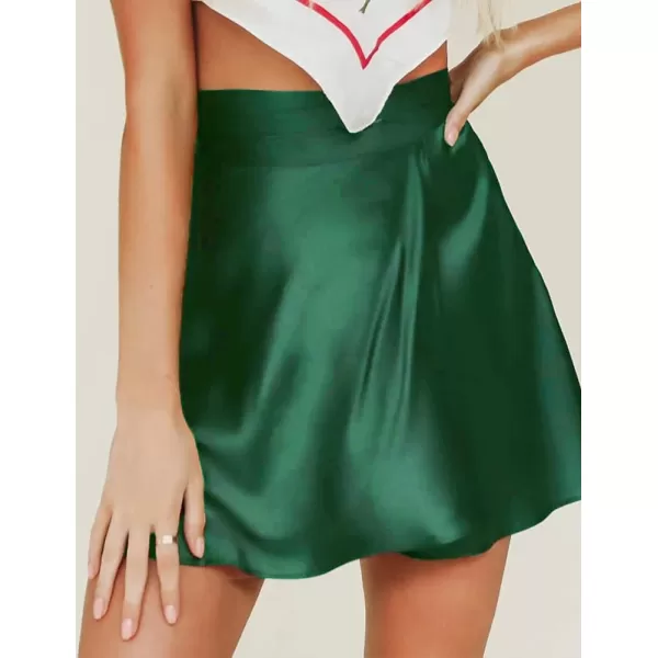 IDEALSANXUN Satin Wrap Mini Skirt for Women High Waisted A Line Flowy Cute Spring Summer Short SkirtGreen