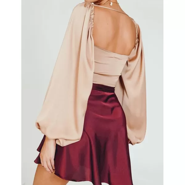 IDEALSANXUN Satin Wrap Mini Skirt for Women High Waisted A Line Flowy Cute Spring Summer Short SkirtWine