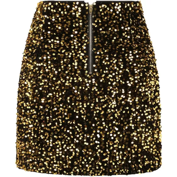 IDEALSANXUN Sequin Skirts for Women Trendy 2023 Sparkly Mini SkirtBlack Gold