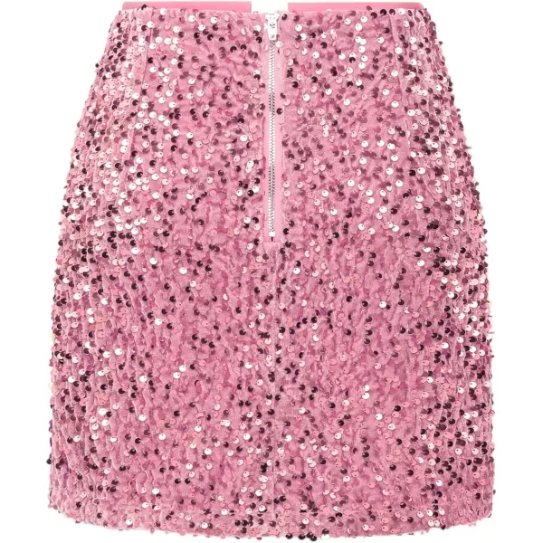 IDEALSANXUN Sequin Skirts for Women Trendy 2023 Sparkly Mini SkirtBright Pink