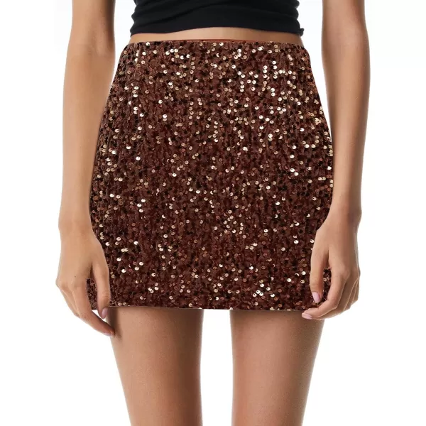 IDEALSANXUN Sequin Skirts for Women Trendy 2023 Sparkly Mini SkirtBrown