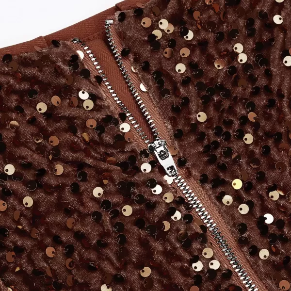 IDEALSANXUN Sequin Skirts for Women Trendy 2023 Sparkly Mini SkirtBrown