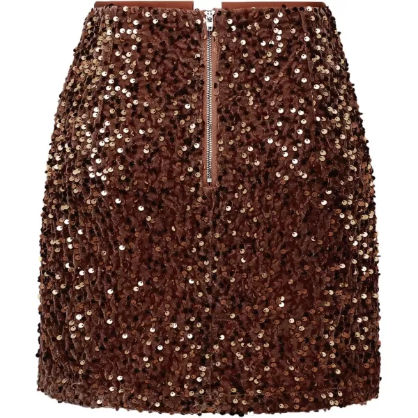 IDEALSANXUN Sequin Skirts for Women Trendy 2023 Sparkly Mini SkirtBrown