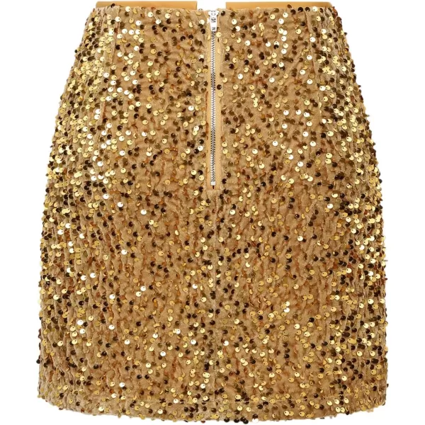 IDEALSANXUN Sequin Skirts for Women Trendy 2023 Sparkly Mini SkirtGold