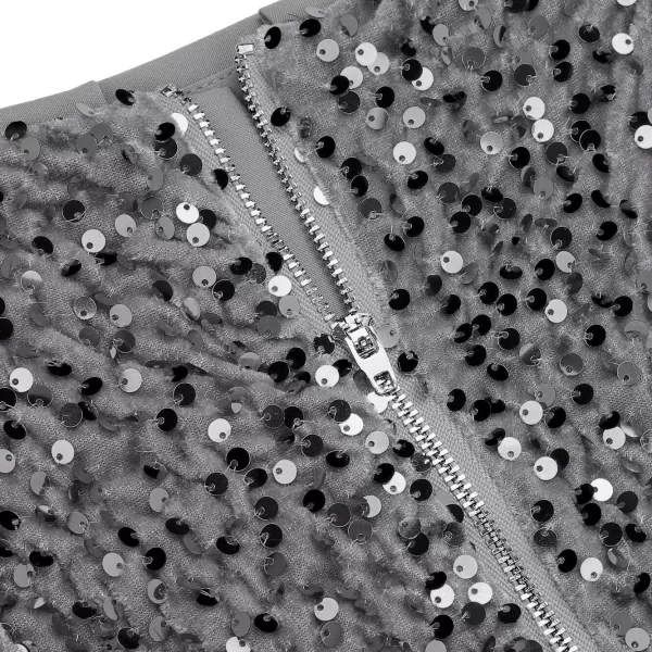 IDEALSANXUN Sequin Skirts for Women Trendy 2023 Sparkly Mini SkirtGrey