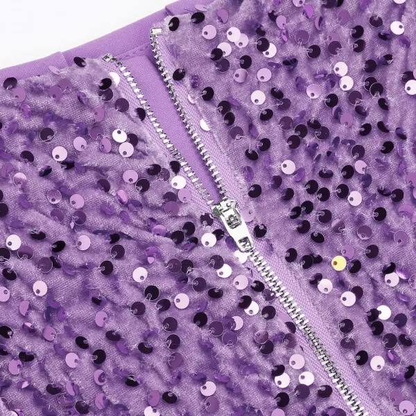 IDEALSANXUN Sequin Skirts for Women Trendy 2023 Sparkly Mini SkirtLight Purple