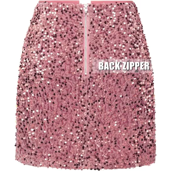 IDEALSANXUN Sequin Skirts for Women Trendy 2023 Sparkly Mini SkirtPink