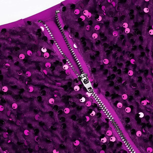 IDEALSANXUN Sequin Skirts for Women Trendy 2023 Sparkly Mini SkirtPurple