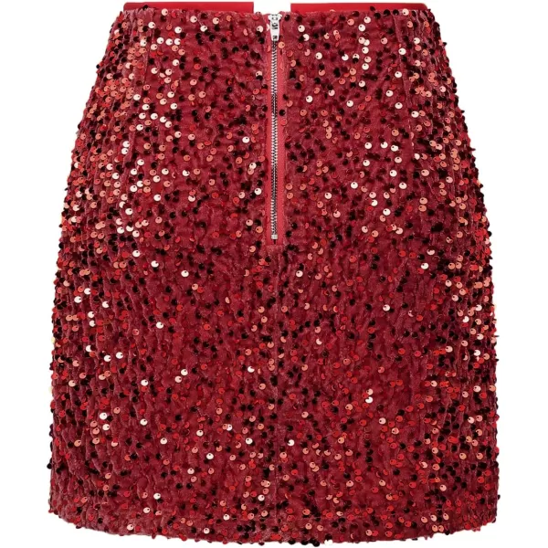 IDEALSANXUN Sequin Skirts for Women Trendy 2023 Sparkly Mini SkirtRed