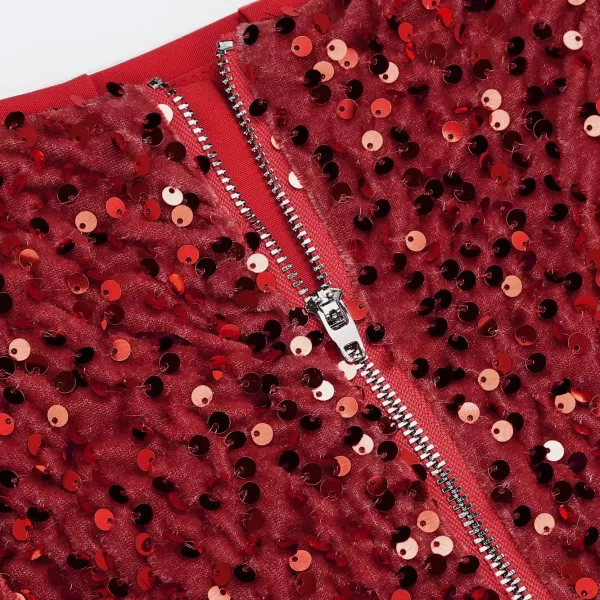 IDEALSANXUN Sequin Skirts for Women Trendy 2023 Sparkly Mini SkirtRed