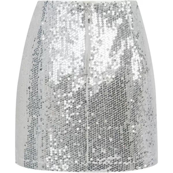 IDEALSANXUN Sequin Skirts for Women Trendy 2023 Sparkly Mini SkirtSilver
