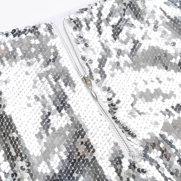 IDEALSANXUN Sequin Skirts for Women Trendy 2023 Sparkly Mini SkirtSilver
