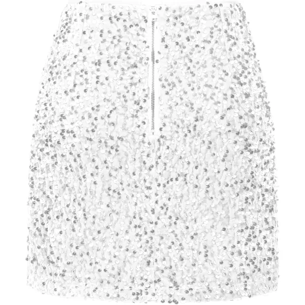 IDEALSANXUN Sequin Skirts for Women Trendy 2023 Sparkly Mini SkirtWhite
