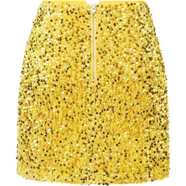 IDEALSANXUN Sequin Skirts for Women Trendy 2023 Sparkly Mini SkirtYellow