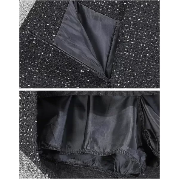 IDEALSANXUN Sequin Tweed Skirts for Women Trendy High Waisted Sparkly Bodycon Mini Skirt with ShortsBlack