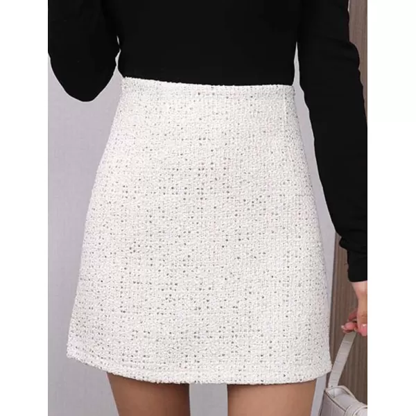 IDEALSANXUN Sequin Tweed Skirts for Women Trendy High Waisted Sparkly Bodycon Mini Skirt with ShortsWhite