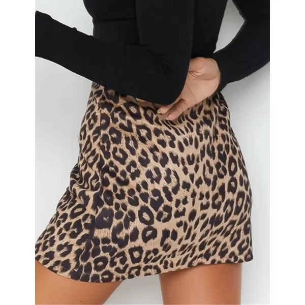 IDEALSANXUN Suede Leopard Skirt for Women High Waisted Pencil Bodycon Casual Trendy Mini SkirtBeige