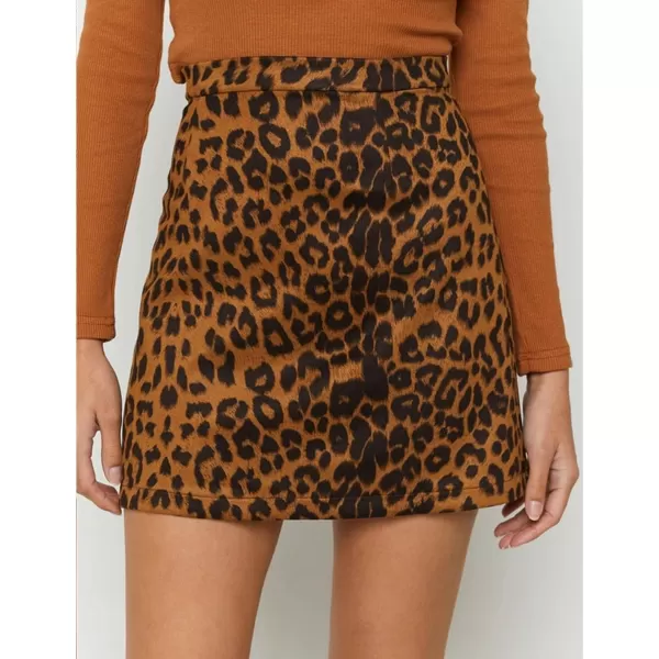 IDEALSANXUN Suede Leopard Skirt for Women High Waisted Pencil Bodycon Casual Trendy Mini SkirtCoffee