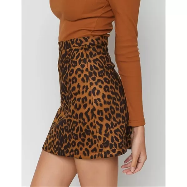 IDEALSANXUN Suede Leopard Skirt for Women High Waisted Pencil Bodycon Casual Trendy Mini SkirtCoffee