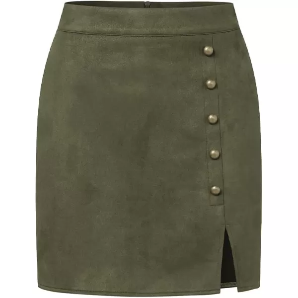 IDEALSANXUN Suede Mini Skirt for Women High Waisted Pencil Bodycon Spring Summer Short Skirt with SlitArmy
