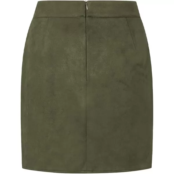 IDEALSANXUN Suede Mini Skirt for Women High Waisted Pencil Bodycon Spring Summer Short Skirt with SlitArmy