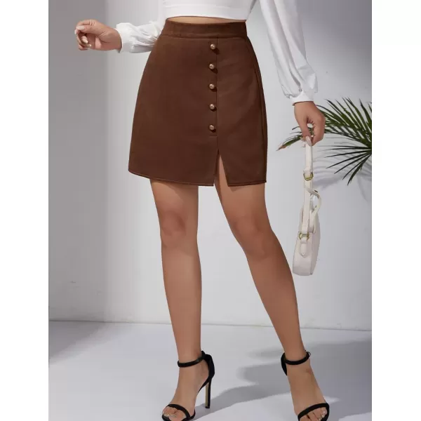 IDEALSANXUN Suede Mini Skirt for Women High Waisted Pencil Bodycon Spring Summer Short Skirt with SlitBrown