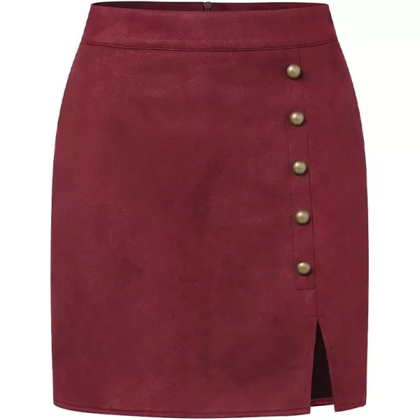 IDEALSANXUN Suede Mini Skirt for Women High Waisted Pencil Bodycon Spring Summer Short Skirt with SlitWine