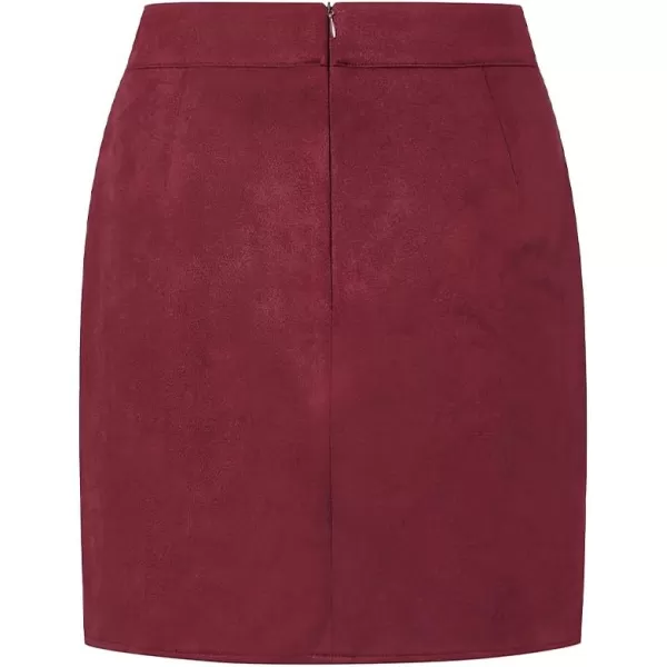 IDEALSANXUN Suede Mini Skirt for Women High Waisted Pencil Bodycon Spring Summer Short Skirt with SlitWine
