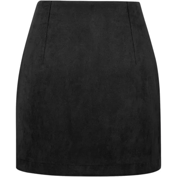 IDEALSANXUN Suede Skirts for Women 2023 High Waisted Bodycon Mini Skirt with Double ZipperBlack