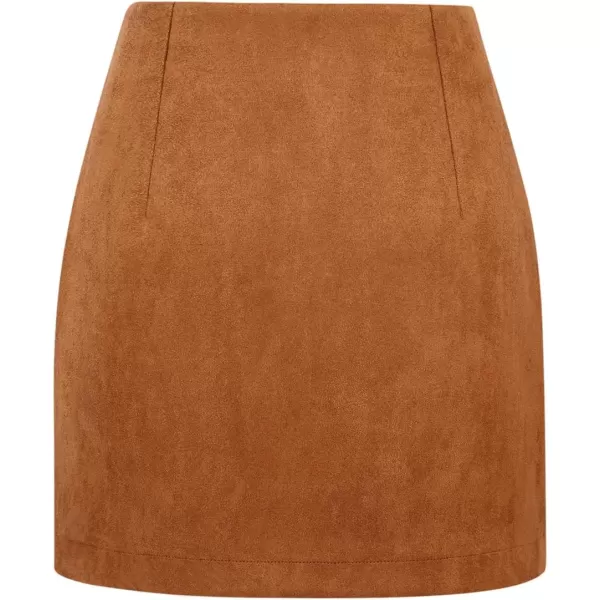IDEALSANXUN Suede Skirts for Women 2023 High Waisted Bodycon Mini Skirt with Double ZipperBrown