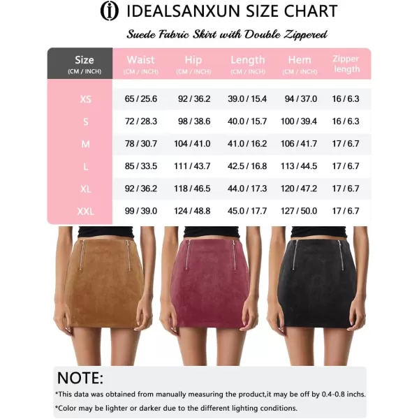 IDEALSANXUN Suede Skirts for Women 2023 High Waisted Bodycon Mini Skirt with Double ZipperWine